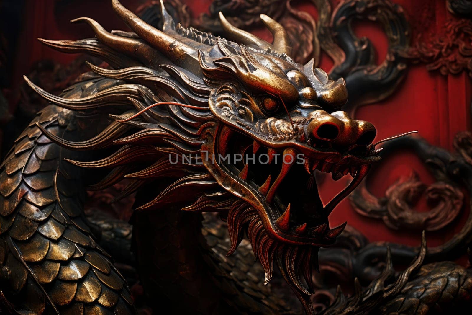 Fire chinese dragon. Decorative ancient. Generate Ai