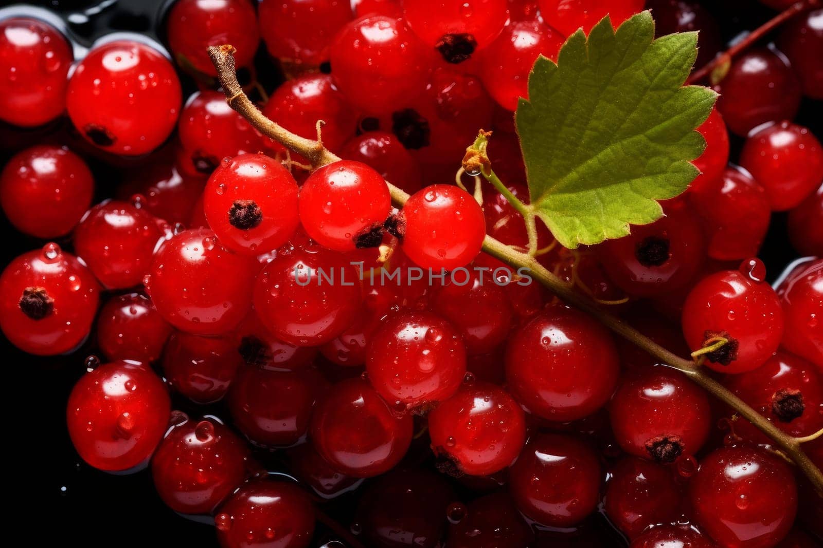 Red currant berries water drops. Diet summer. Generate Ai
