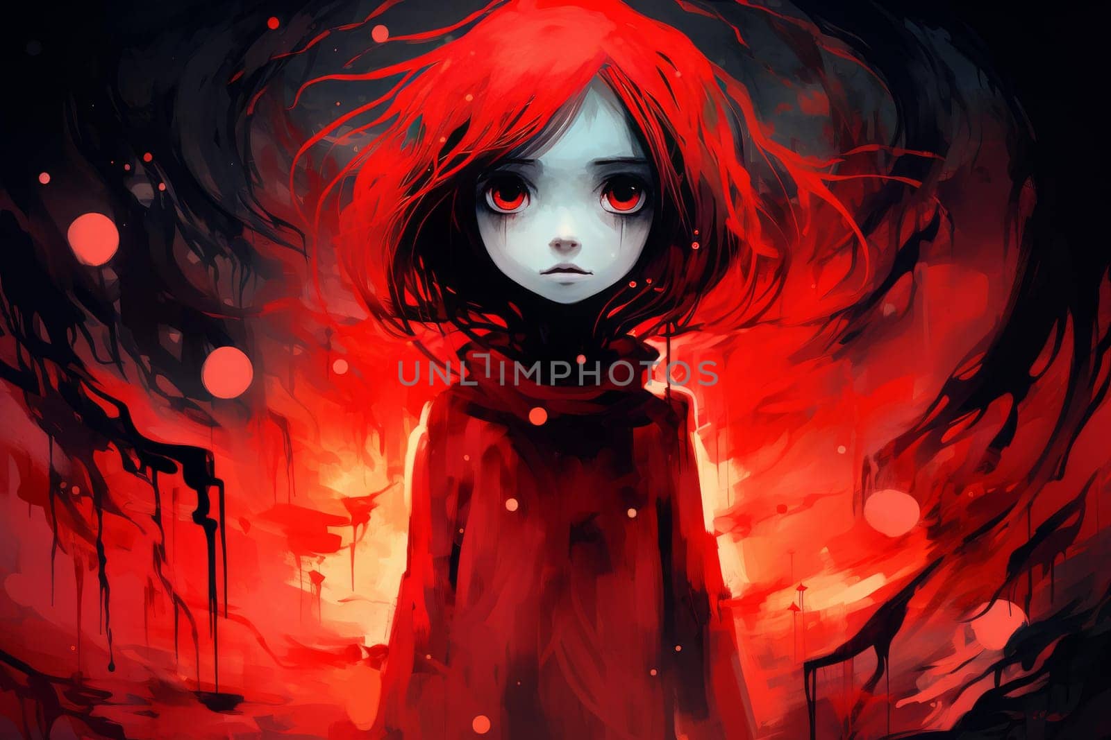 Red ghost girl. Stranger fear. Generate Ai