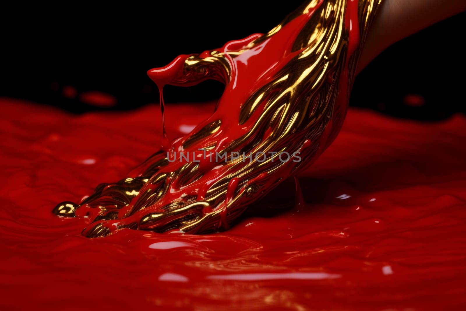 Red gold liquid. Decoration shape. Generate Ai