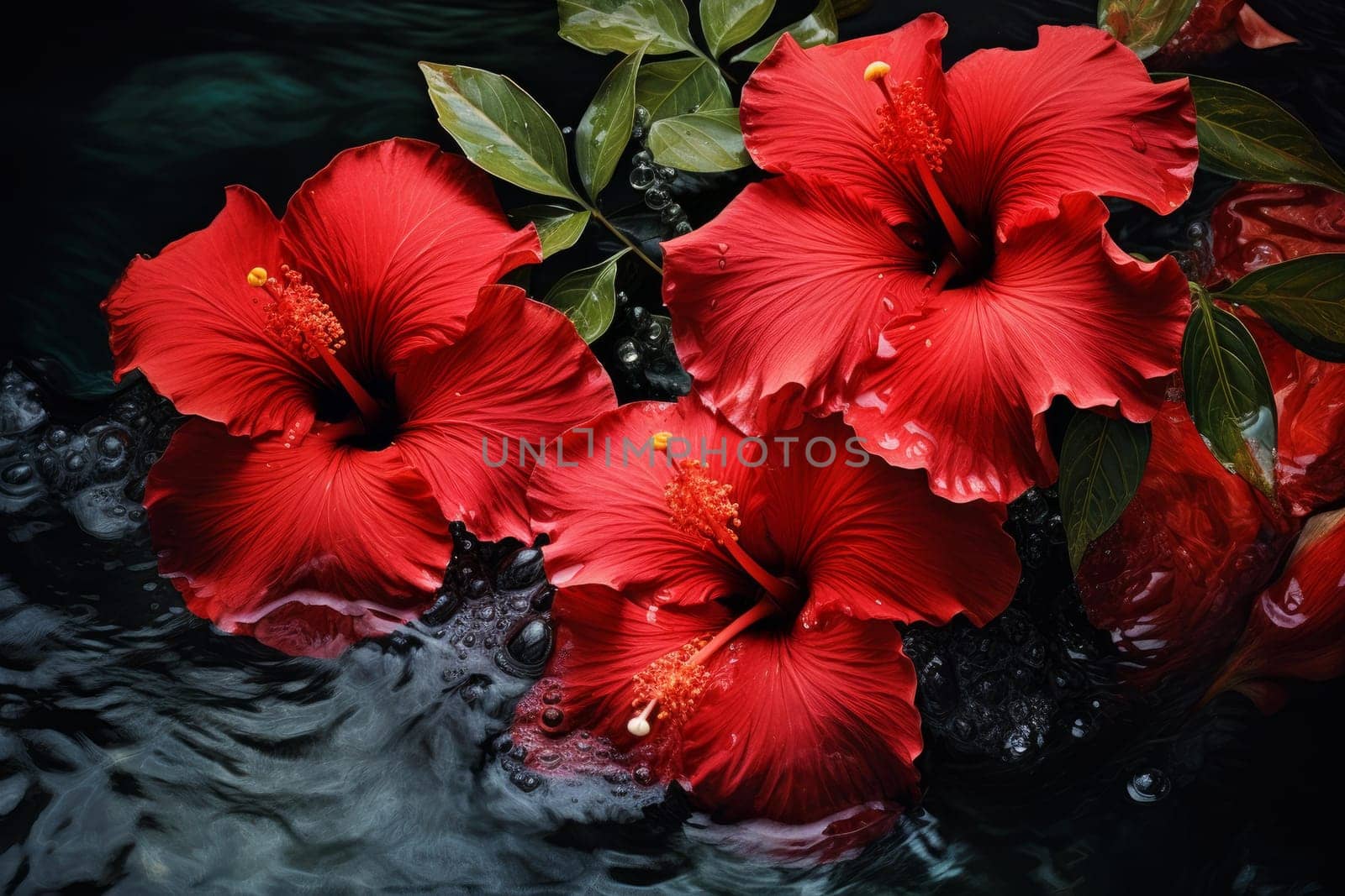 Red flowers jungle color. Petal blossom. Generate Ai