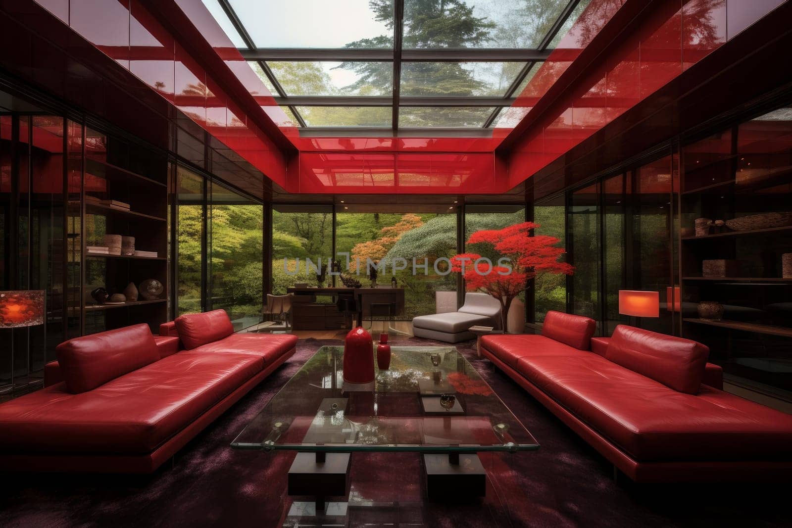 Red cocktail interior luxury. Bar food. Generate Ai