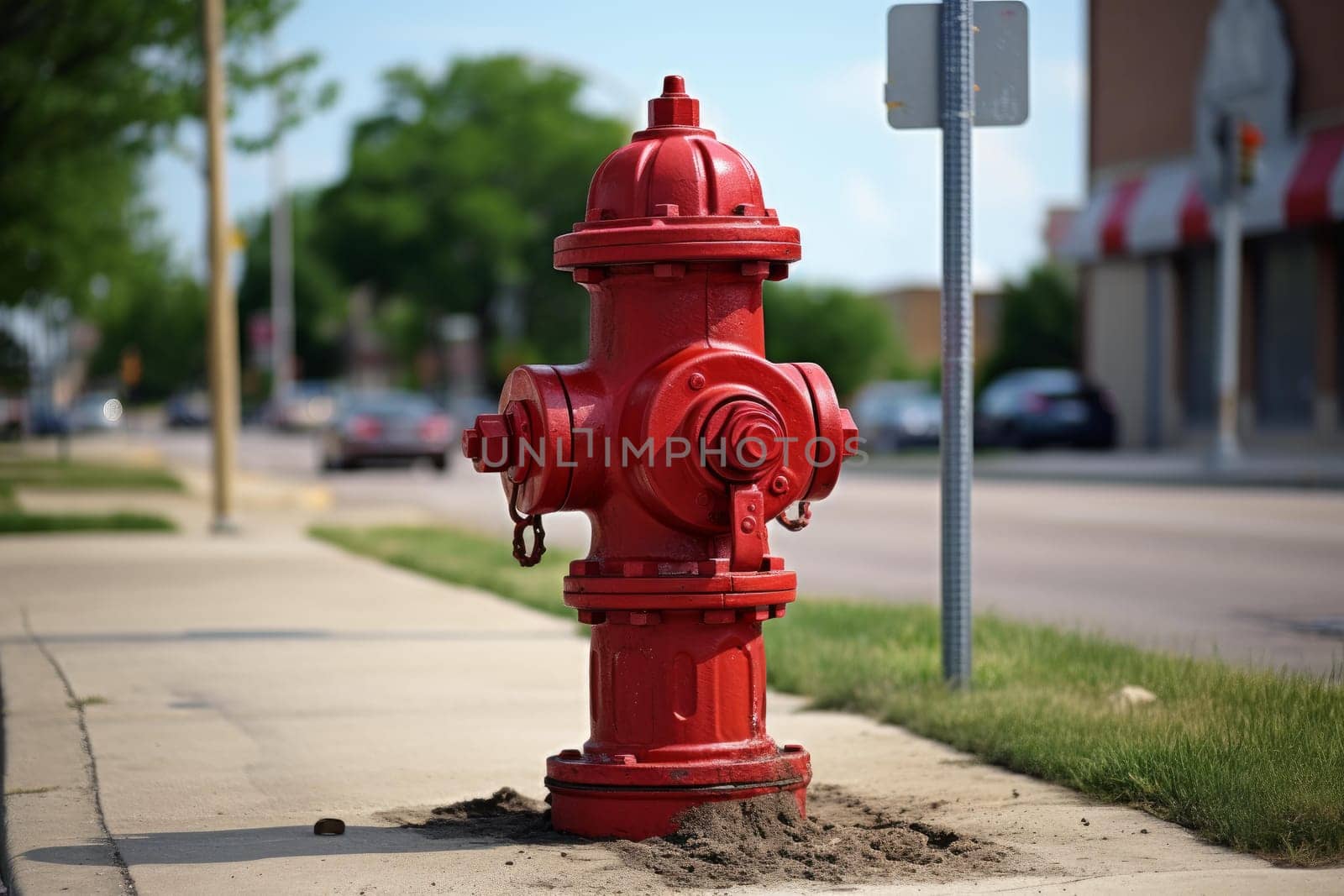 Red fire hydrant. Red safety plug equipment pressure. Generate Ai