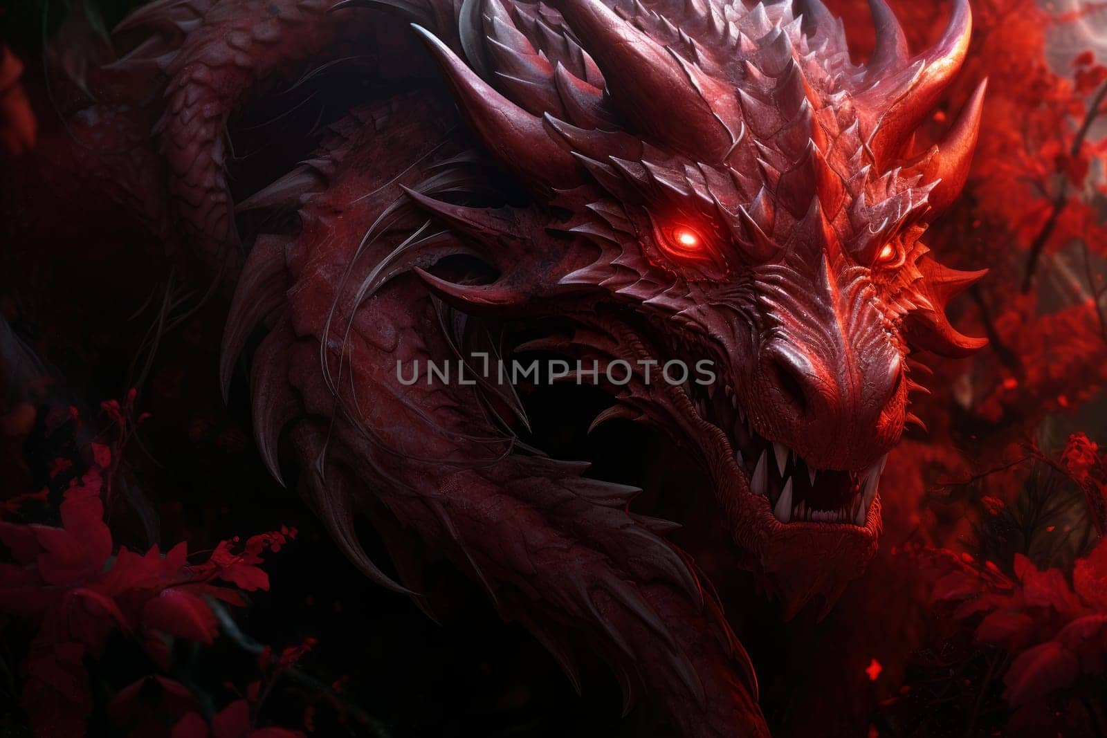 Red dragon fantasy. Creature art animal. Generate Ai