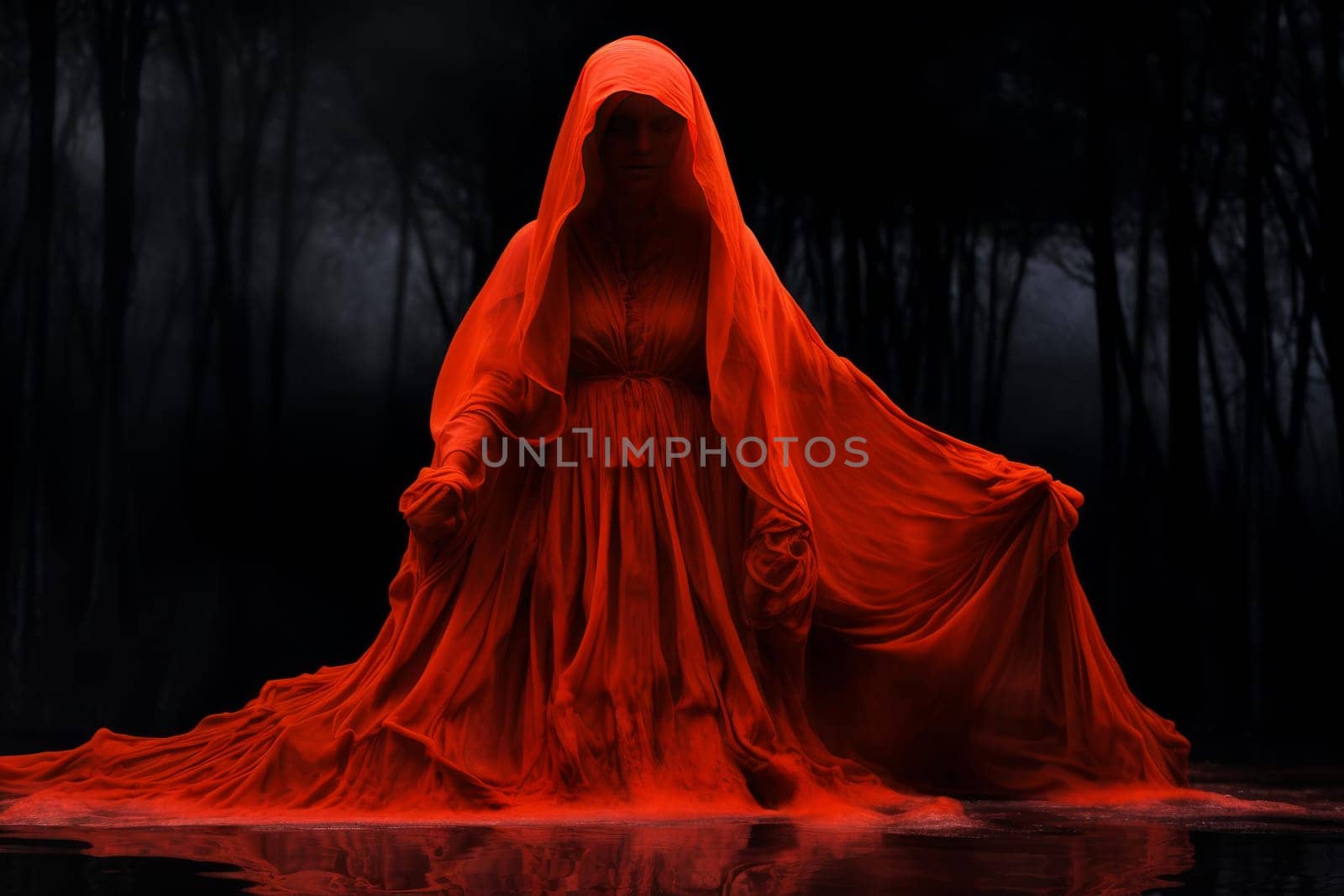 Red ghost woman. Mist adult. Generate Ai