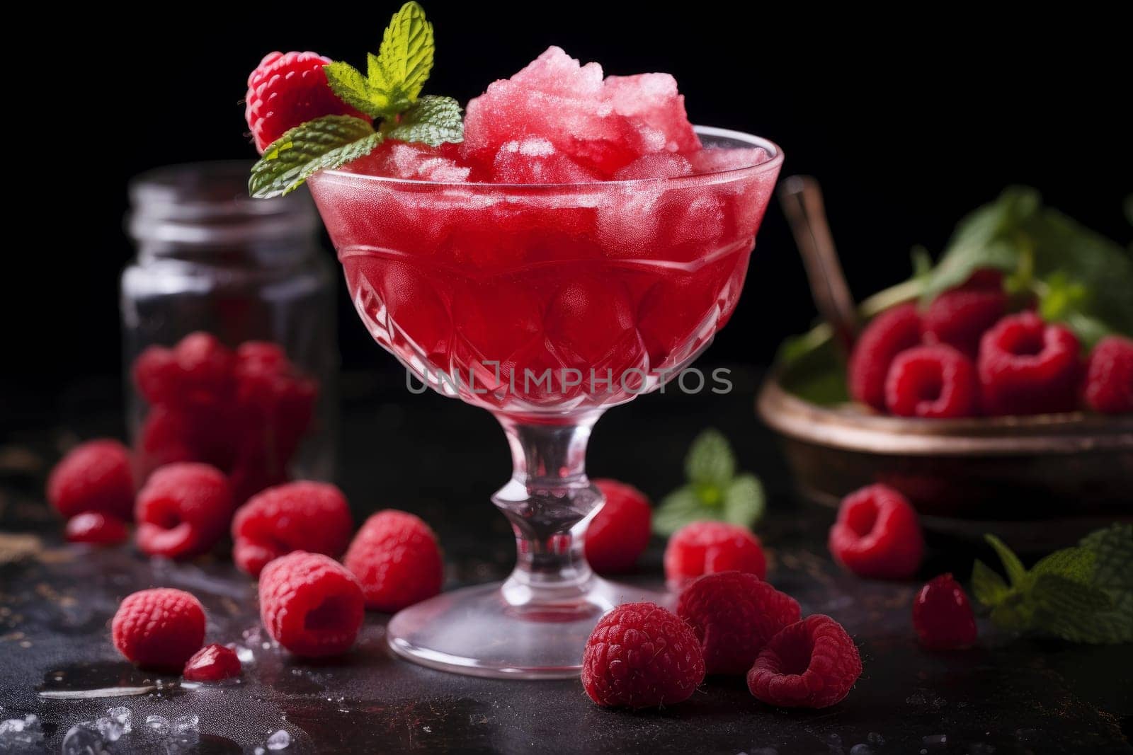 Red frosty berry cocktail. Juice bar fruit. Generate Ai