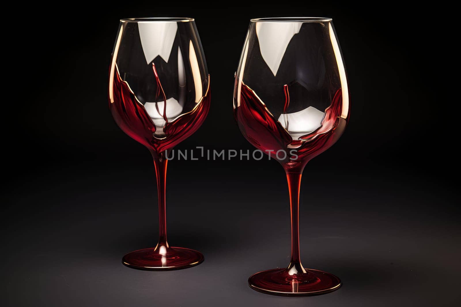 Red wine glasses. Cellar liquid. Generate Ai