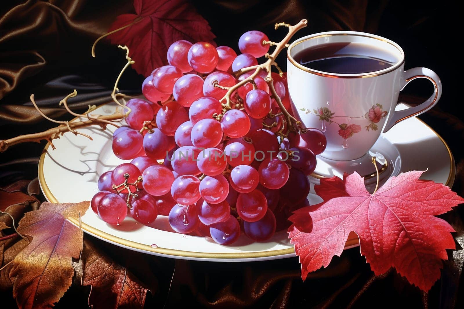 Grape grow harvest sunset. Agriculture bunch. Generate Ai
