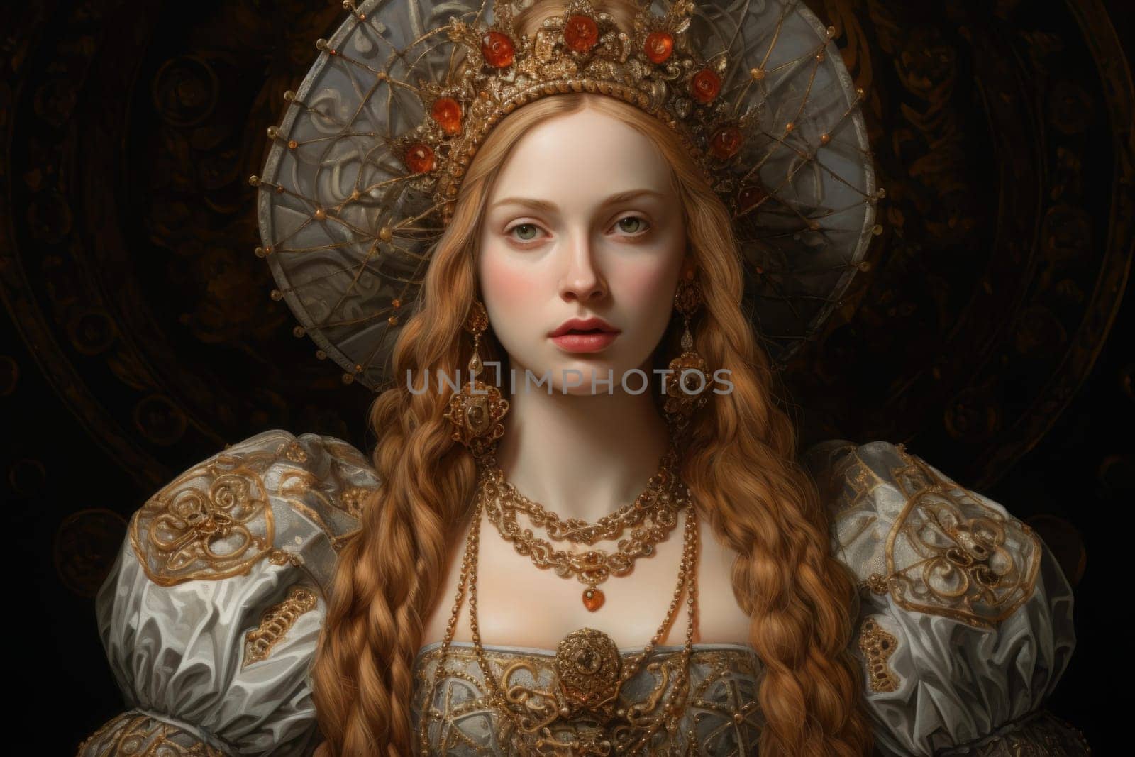 Renaissance woman portrait costume. Princess girl. Generate Ai