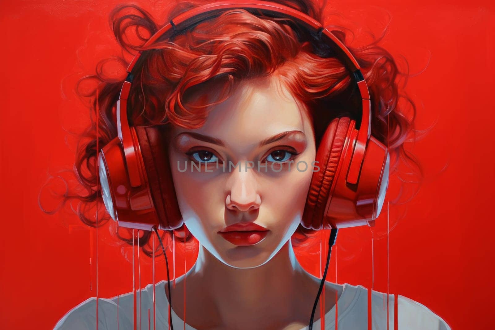 Red headphones. Audio gadget device. Generate Ai