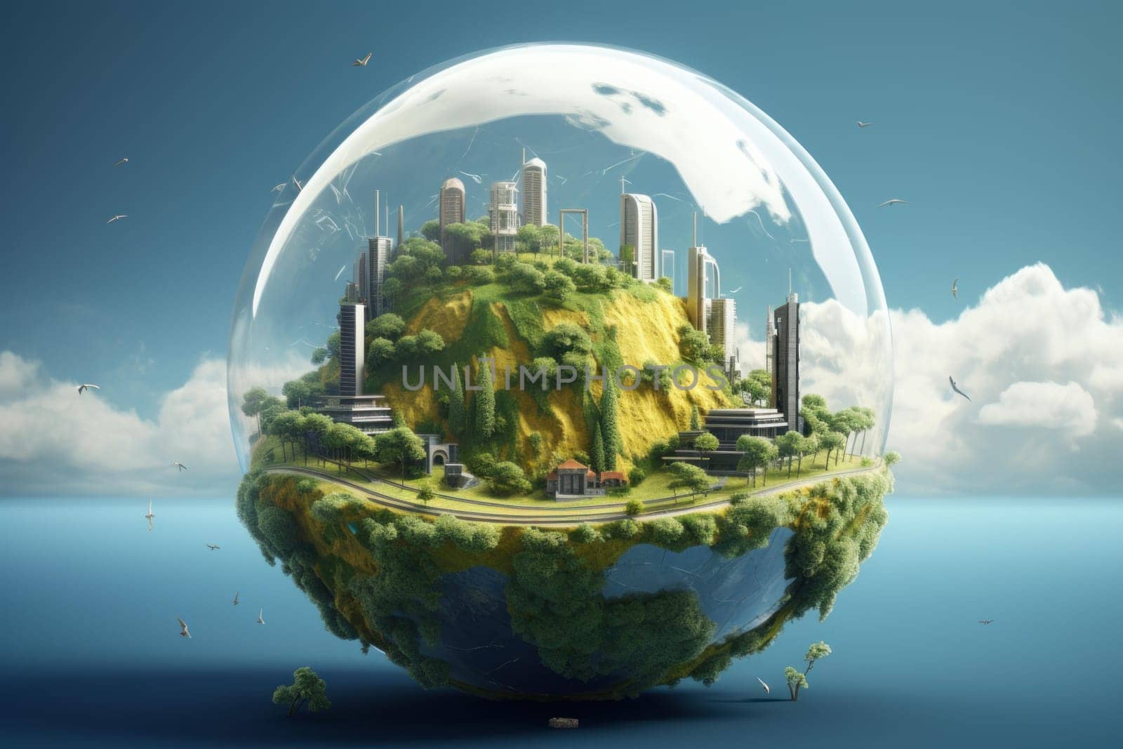 Renewable energy concept. Wind electric. Generate Ai