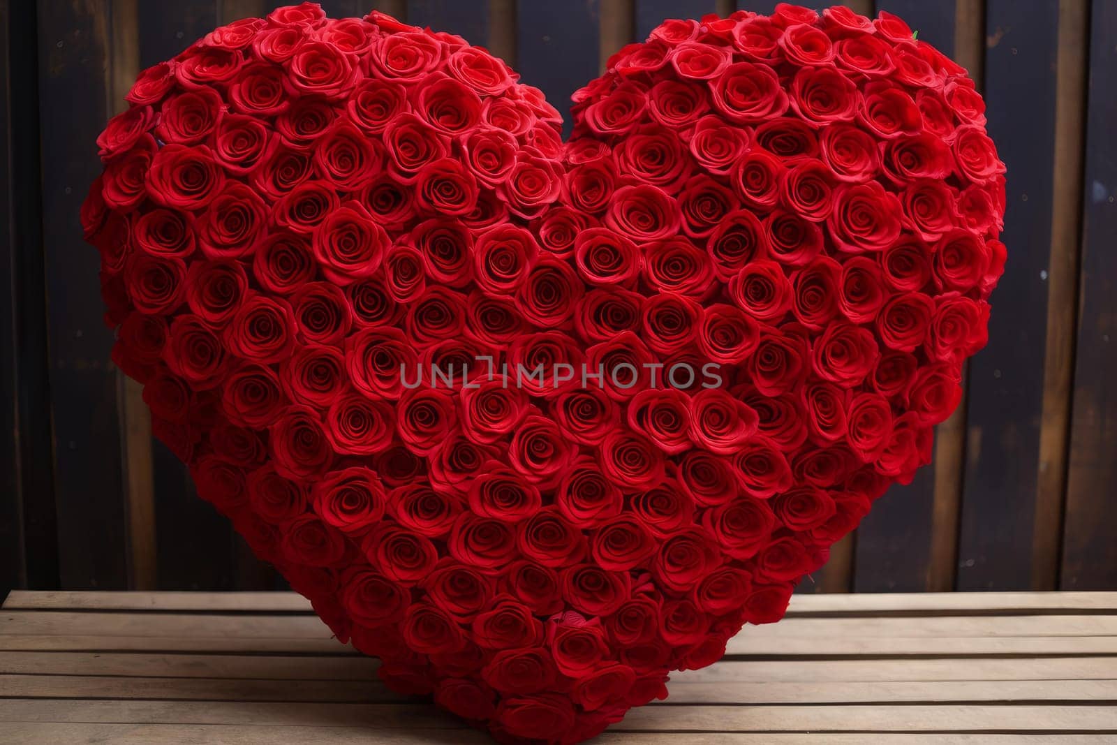 Red rose shape heart closeup. Petal color. Generate Ai