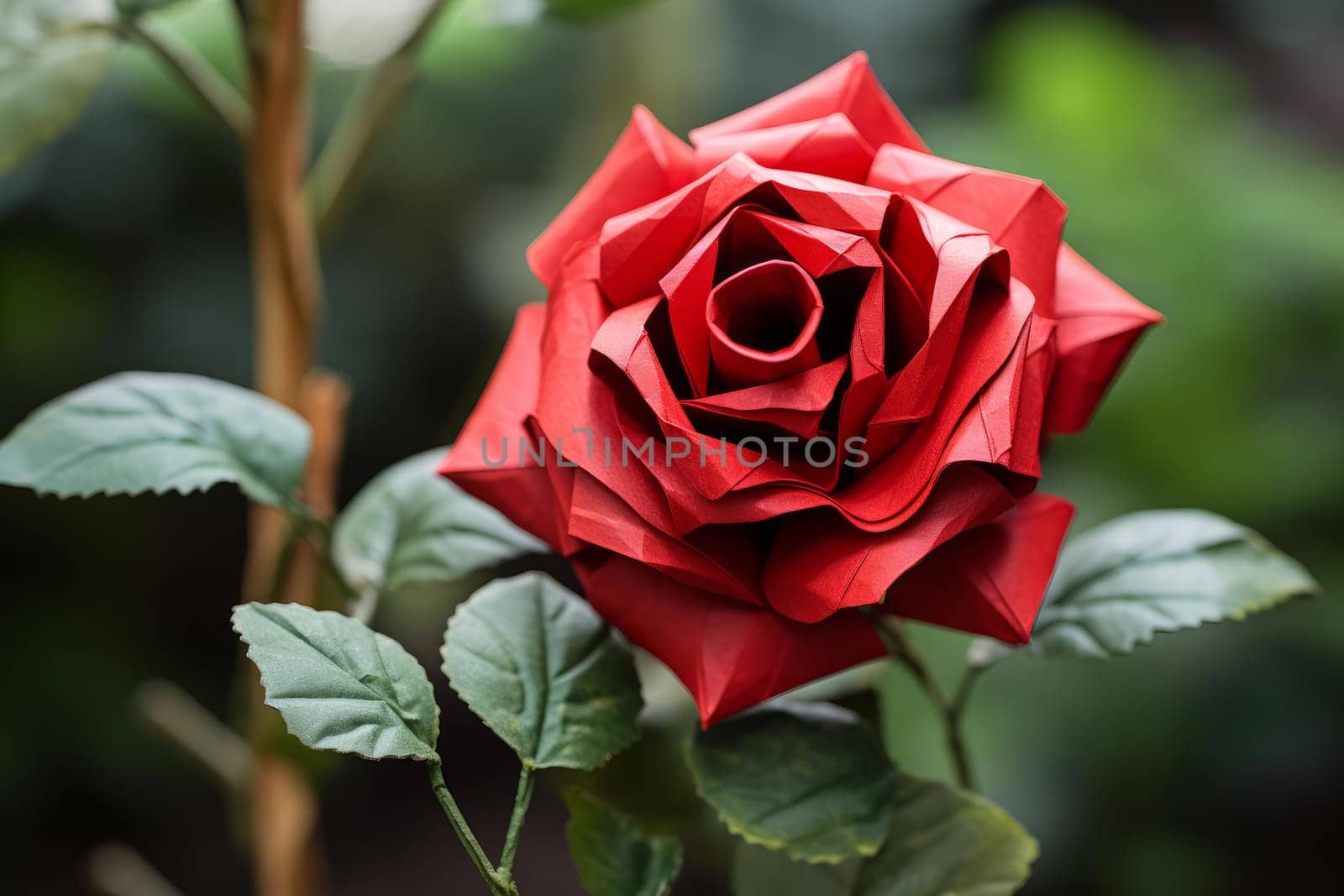 Red rose origami. Holiday time. Generate Ai