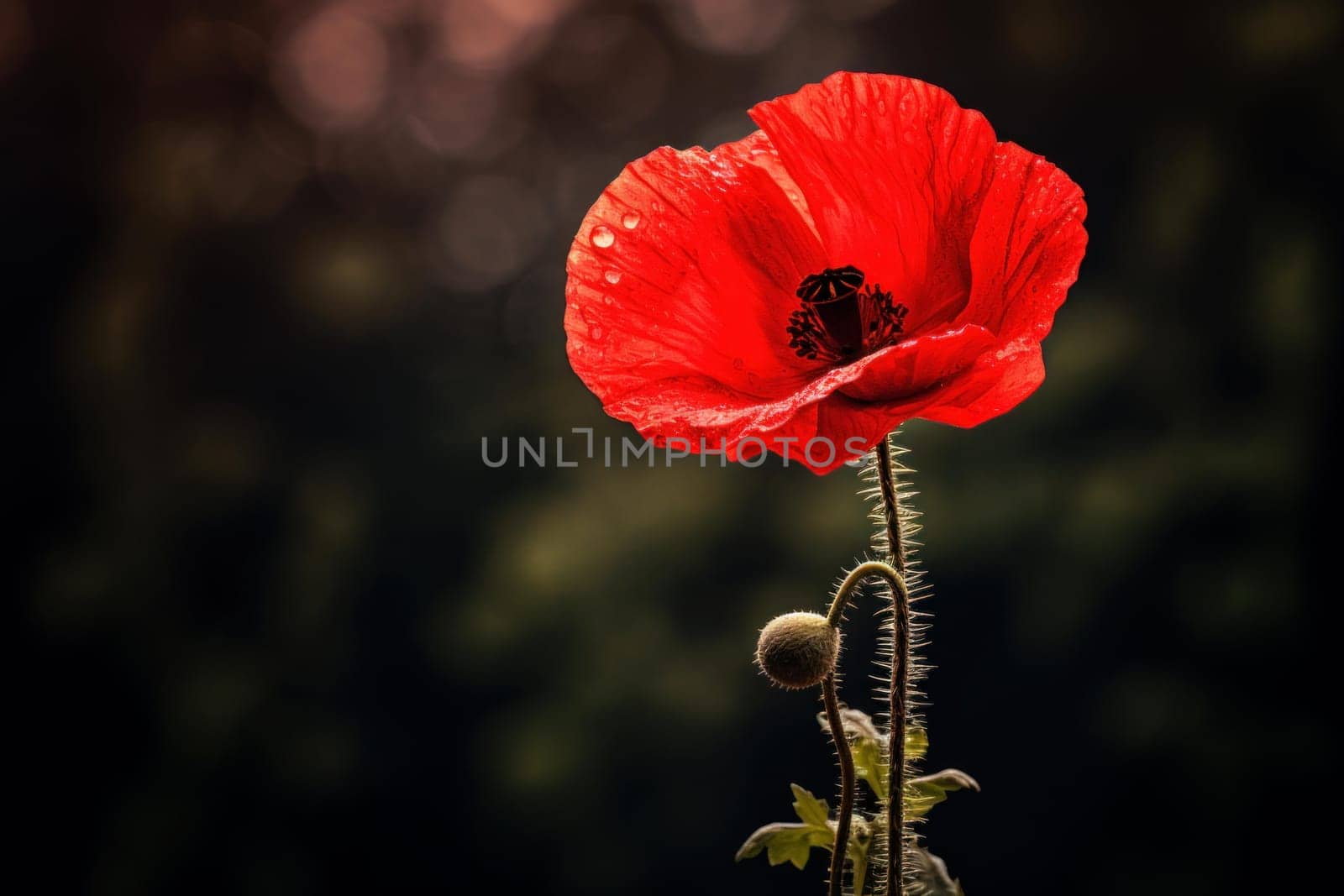 Red poppy flower. Summer floral art leaf plant. Generate Ai