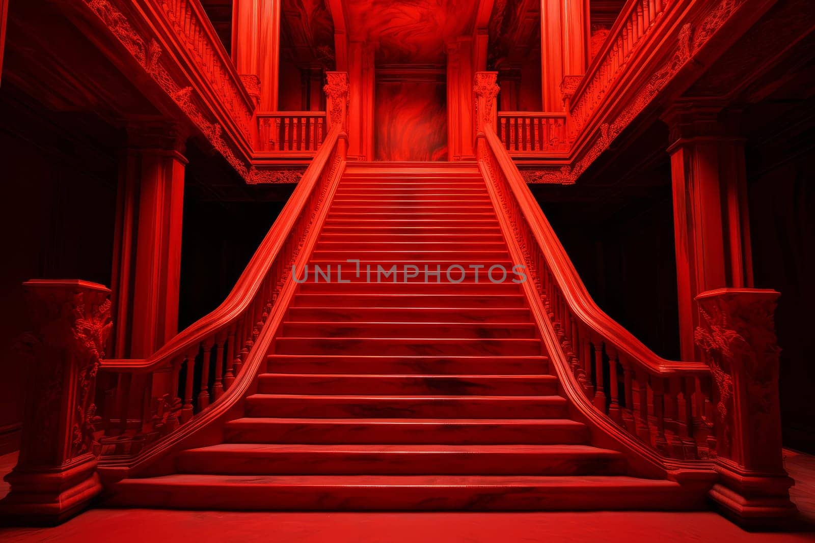 Red stairs hell. Open space. Generate Ai