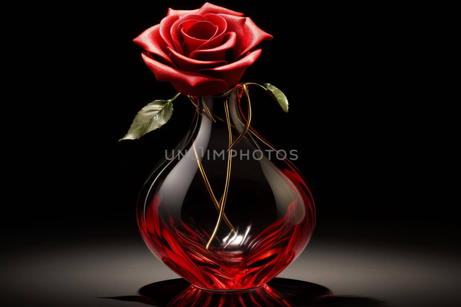 Red rose clear vase. Love floral. Generate Ai