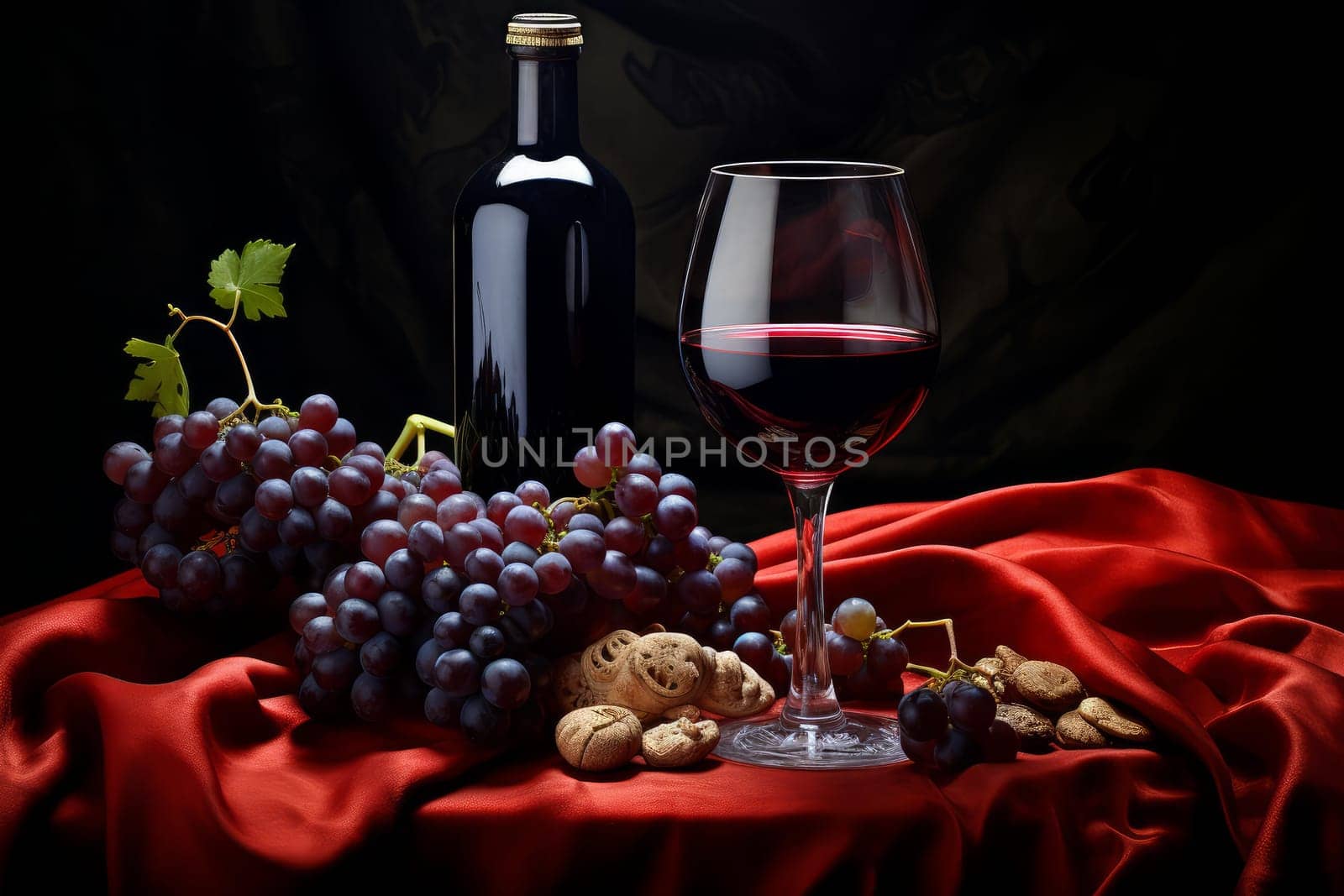 Elegant Red wine bottle. Party liquid. Generate Ai