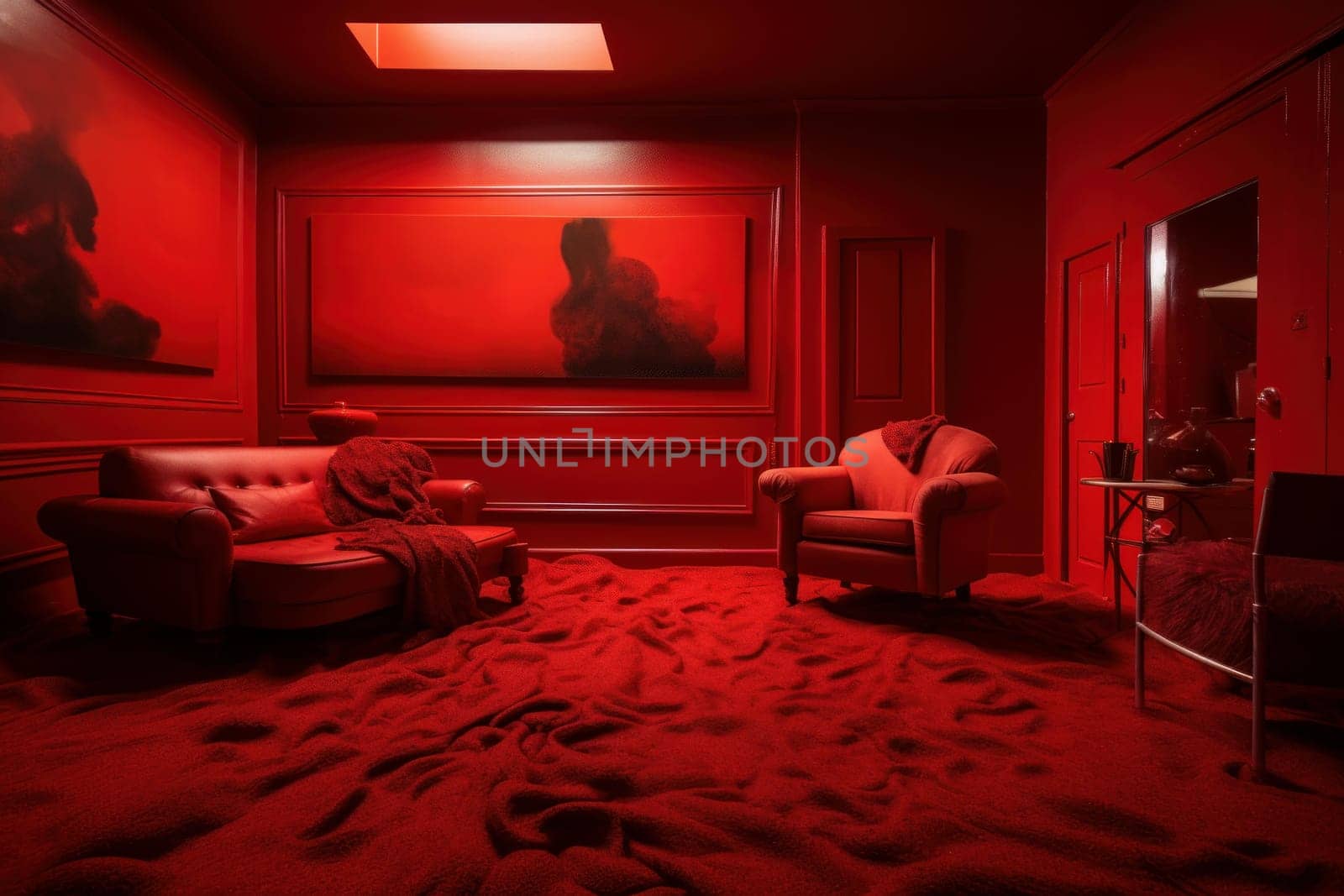 Red room renovation. Process building spacious and bright space with windows. Generate AI