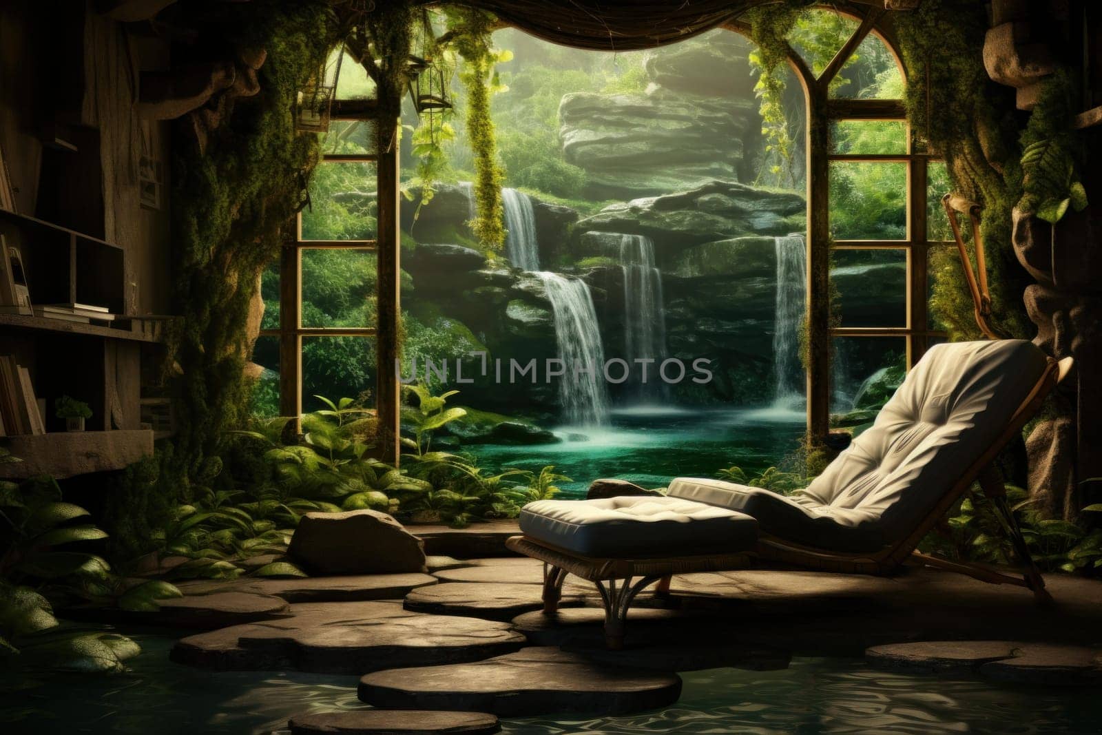 Nature relax bath room. Nature spa salt. Generate Ai