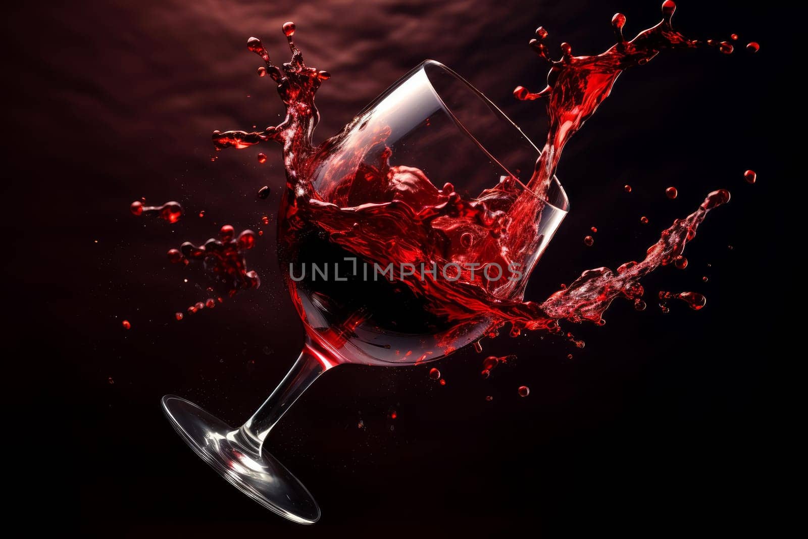 Glistening Red wine bottle splashes. Cabernet liquid. Generate Ai