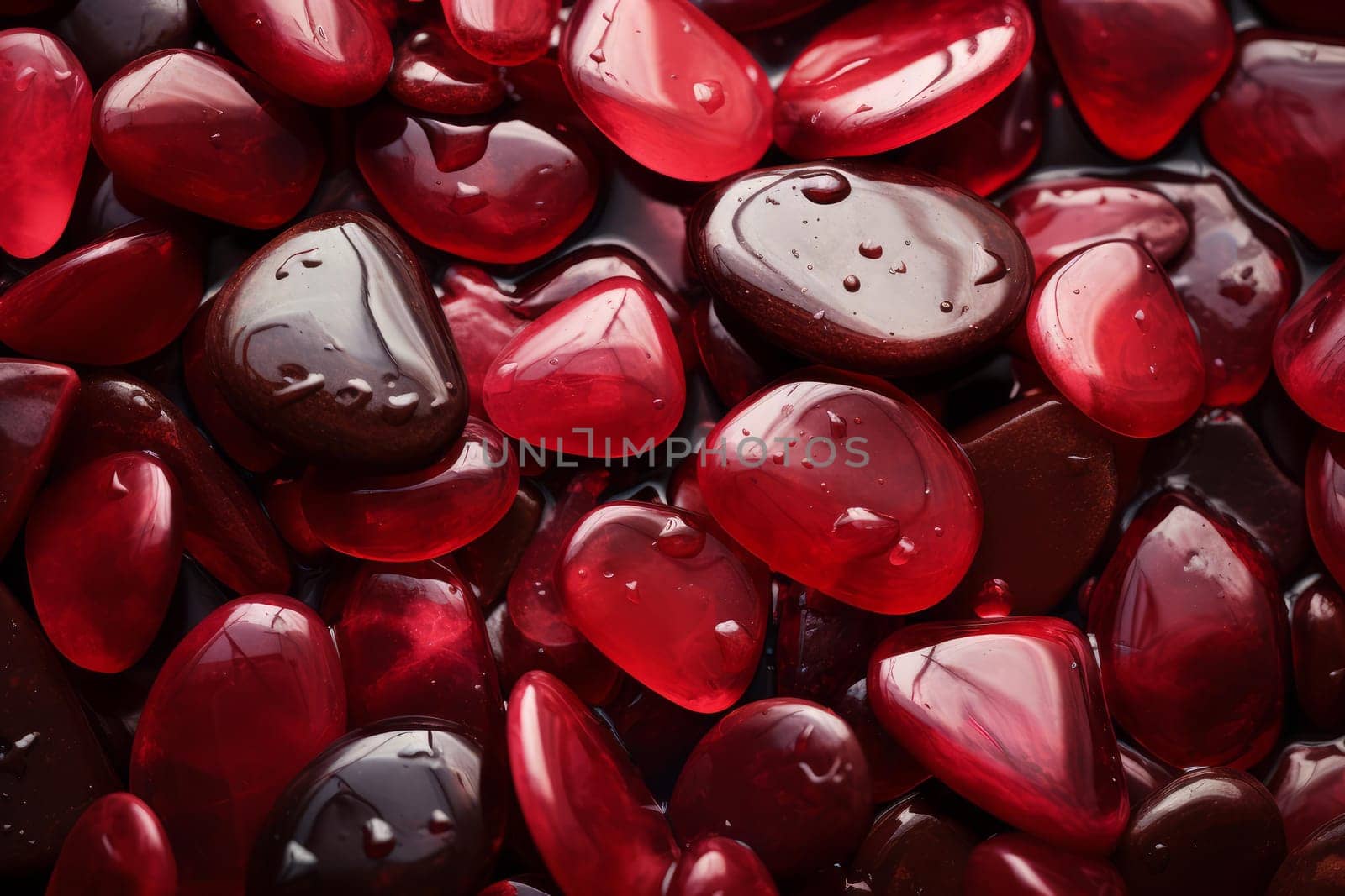Red water stones wet. Summer nature. Generate Ai