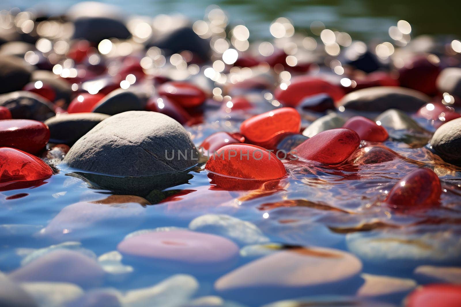 Red water stones nature. Zen water. Generate Ai