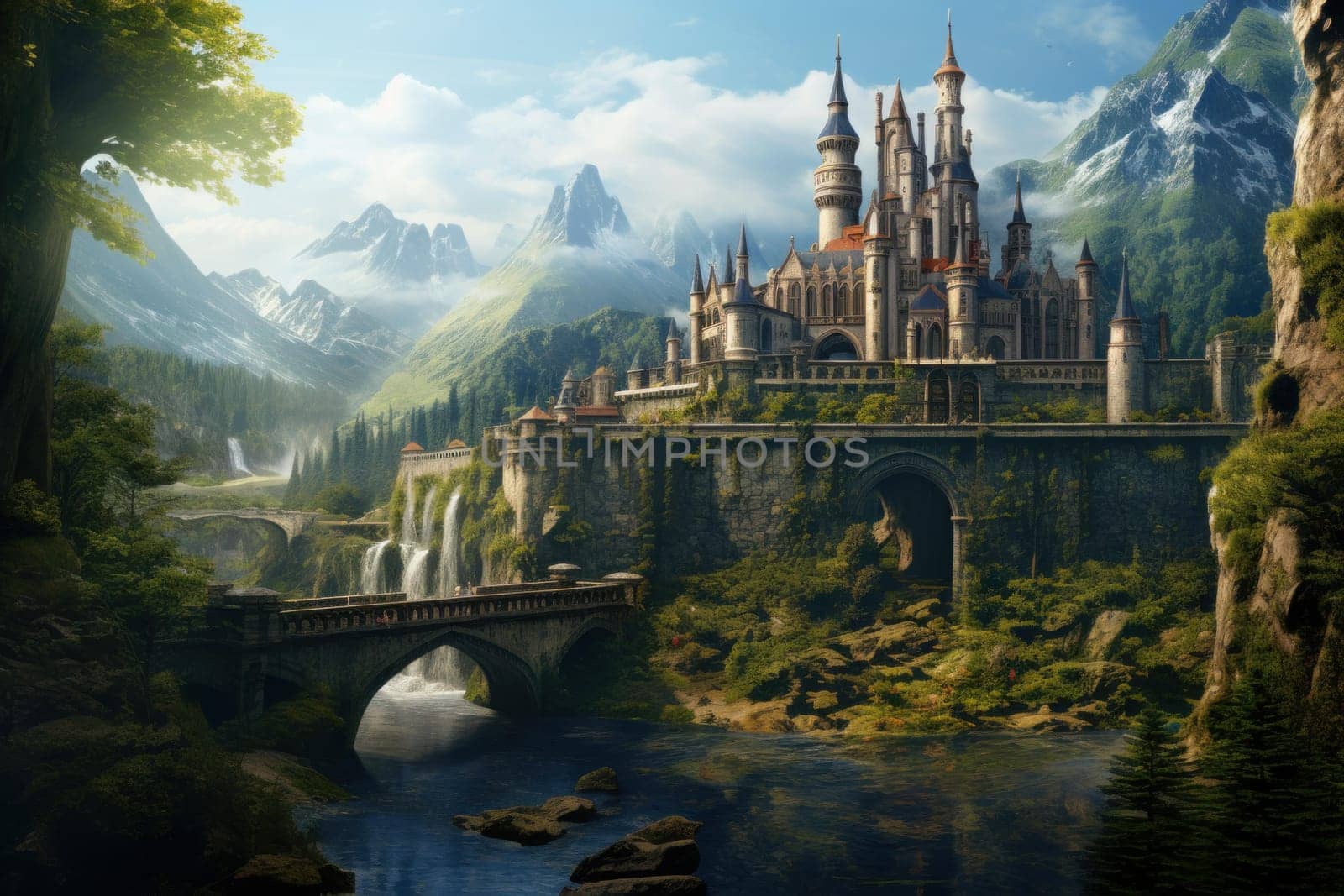 Landscape renaissance. Nature art trees. Generate Ai