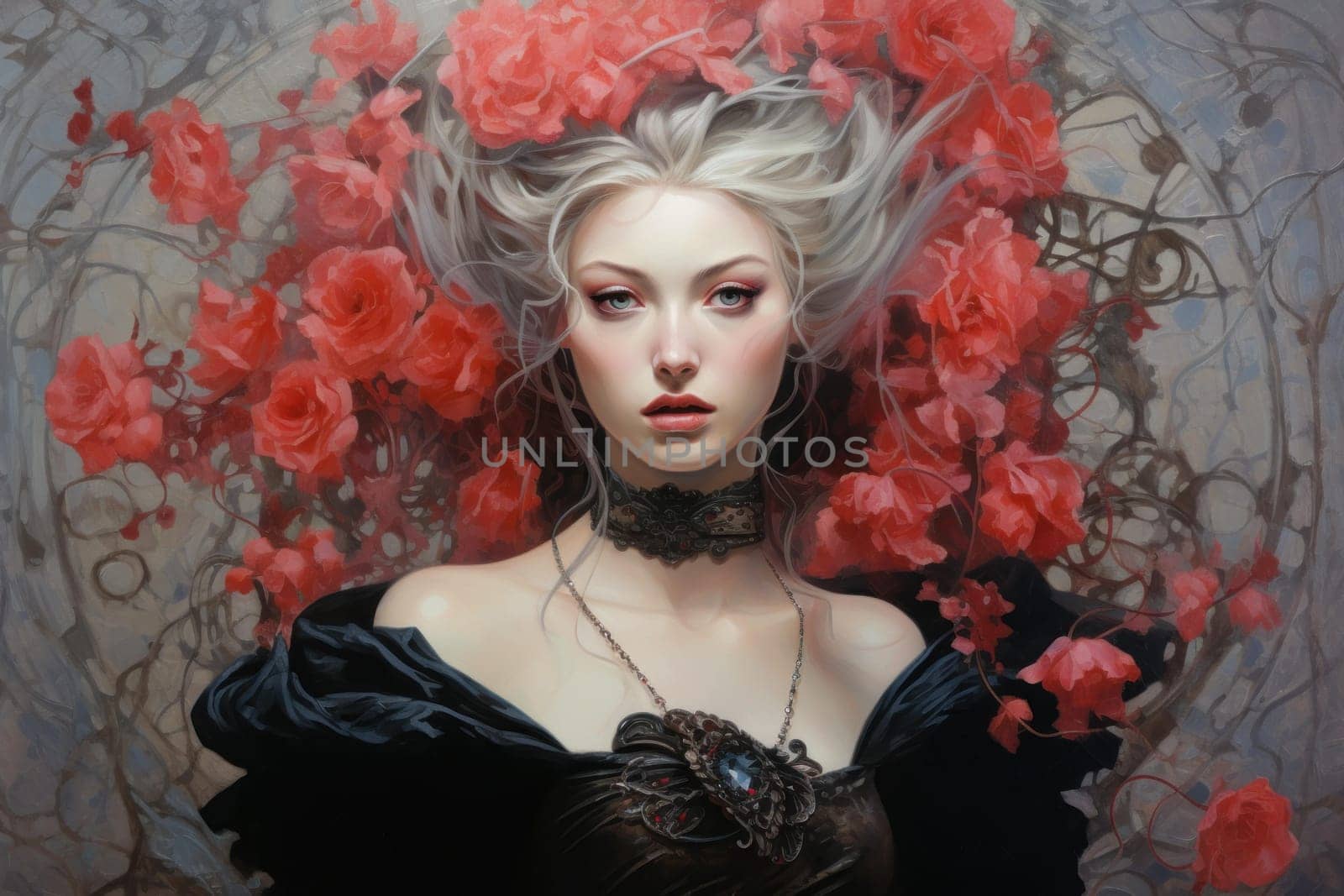 Detailed Renaissance woman portrait style. Ancient girl. Generate Ai