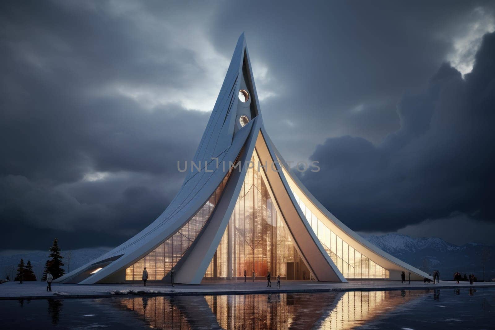 Architectural church. Wood interior dome. Generate Ai