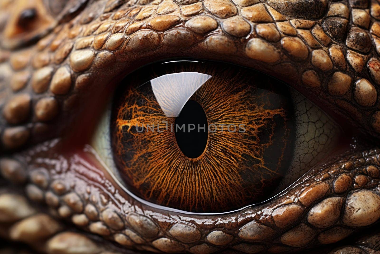Reptilian eye macro. Forest tree. Generate Ai