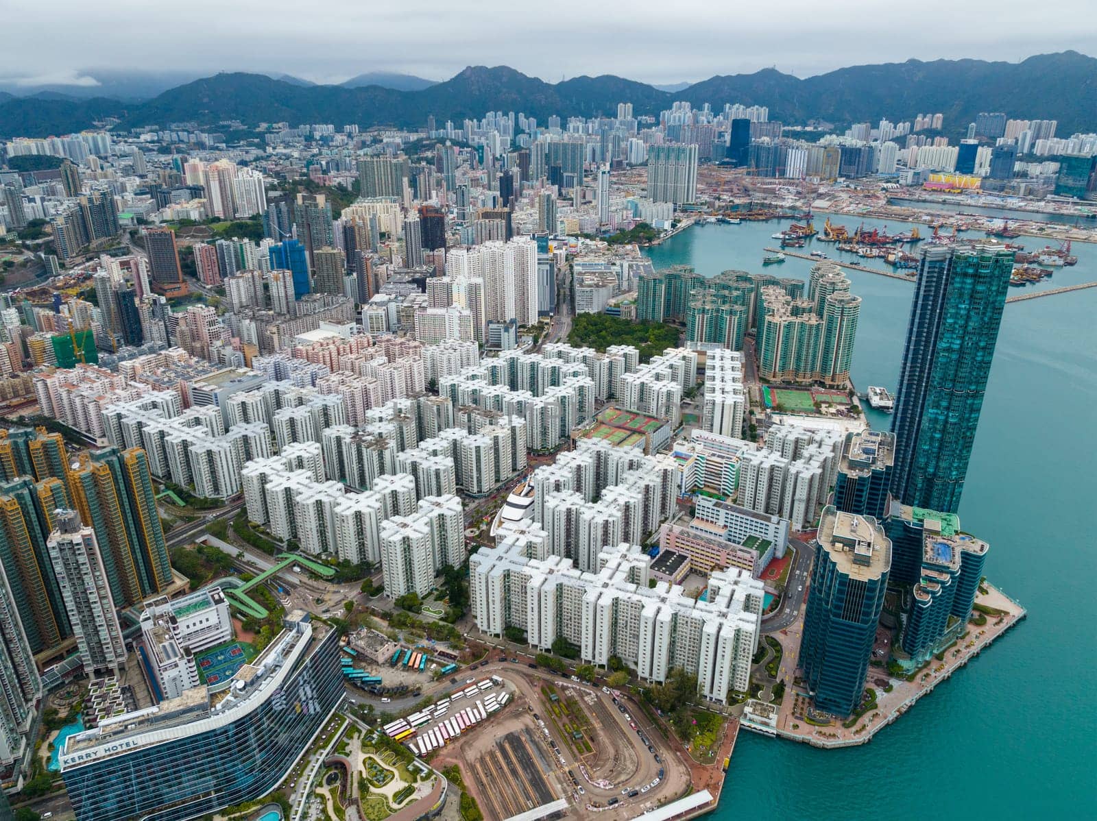 Hung Hom, Hong Kong 03 February 2022: Top view of Hong Kong city
