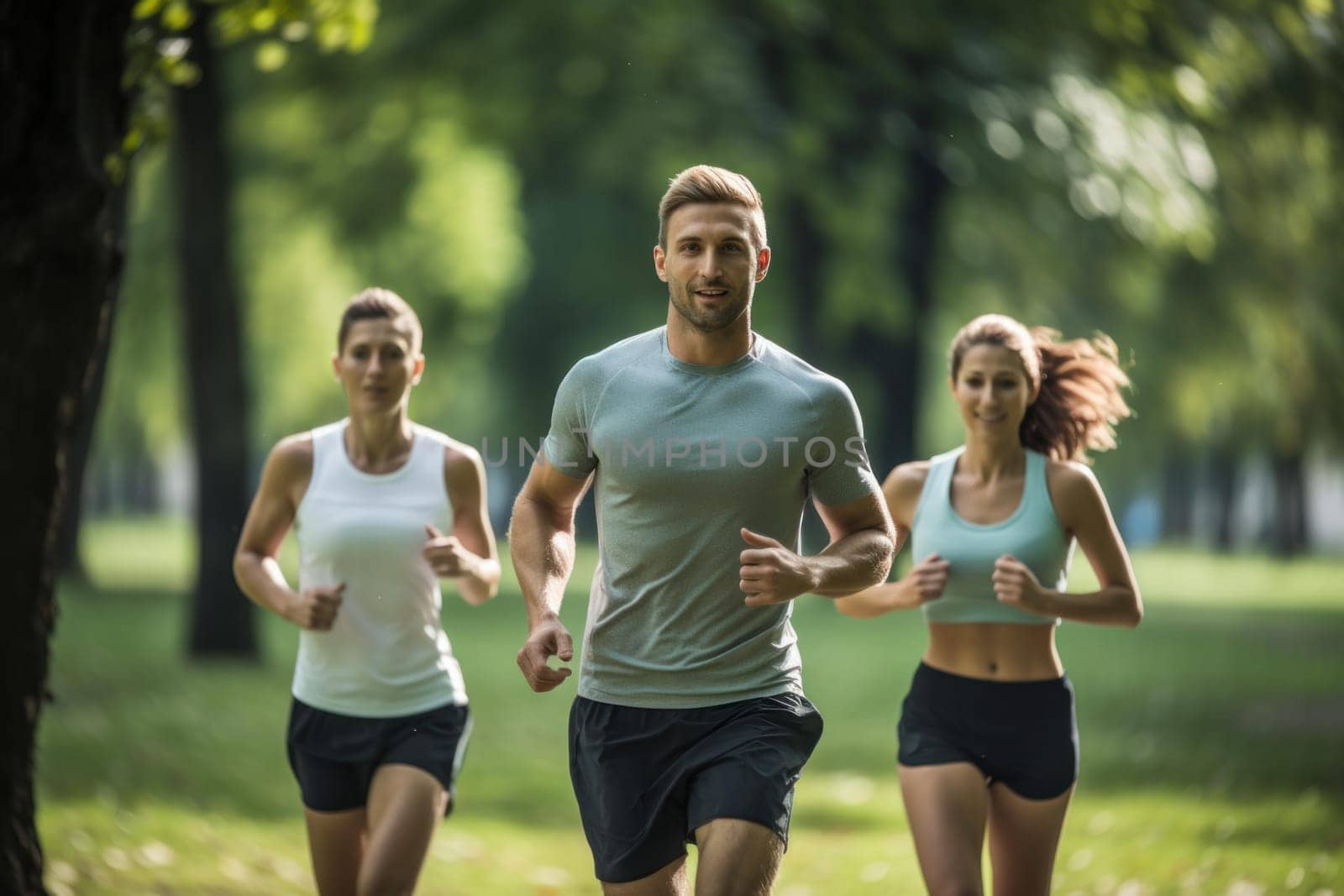 Morning park runners. Outdoor sport. Generate Ai