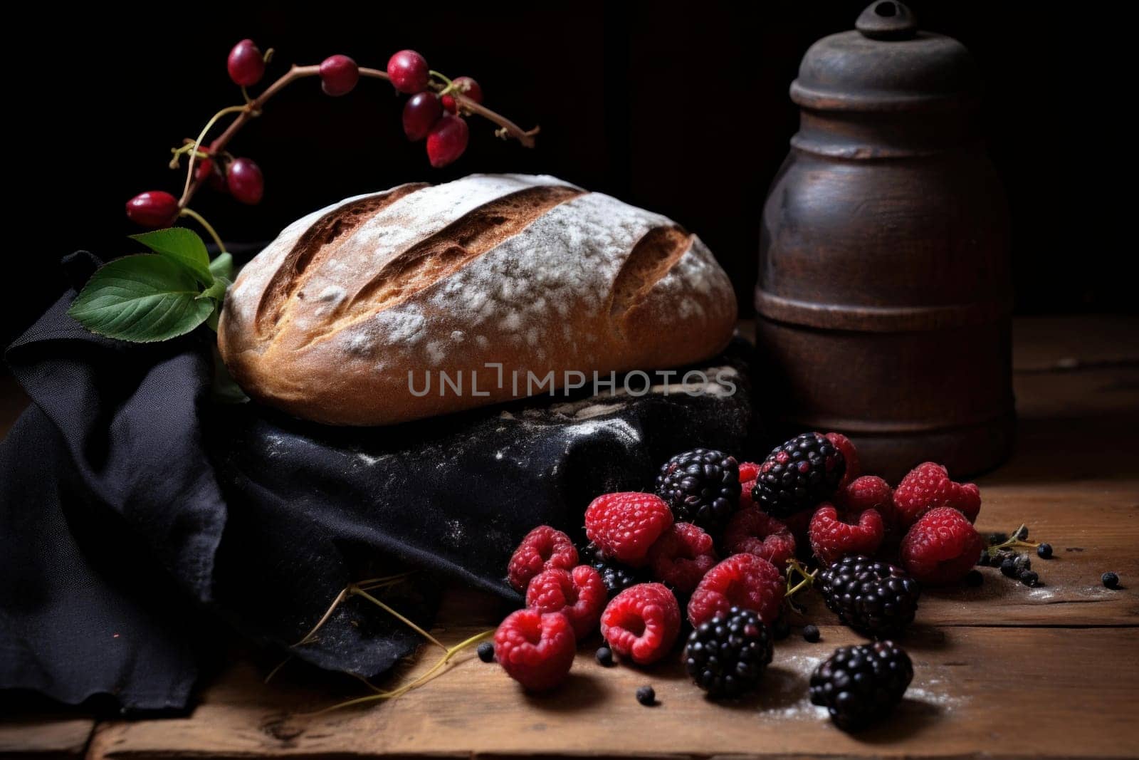 Rustic bread berries bakery. Snack loaf. Generate Ai