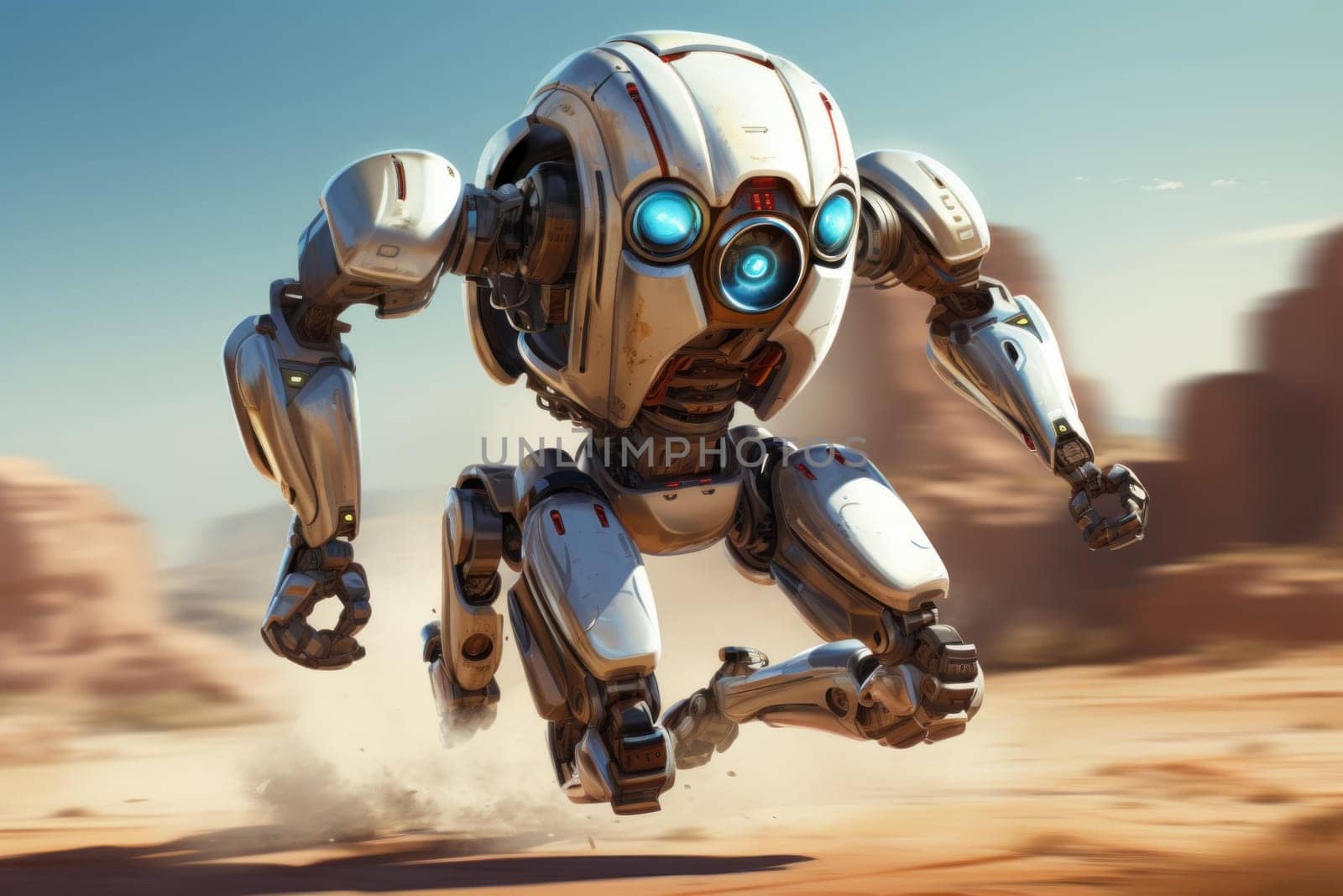 Futuristic robot running. Human tech. Generate Ai