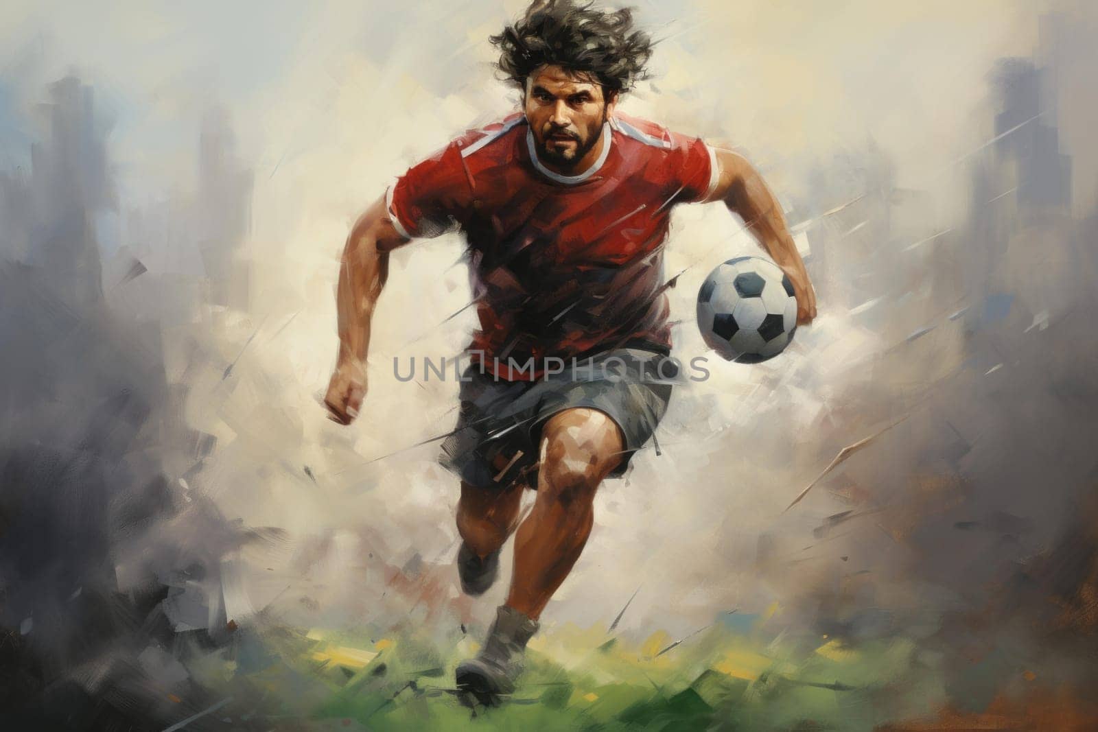 Running football player. Team play. Generate Ai