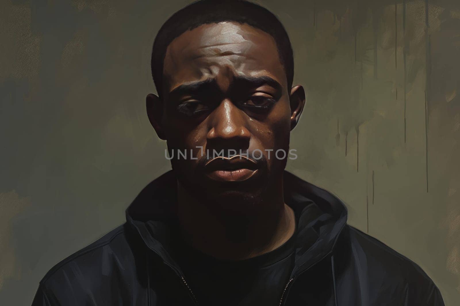 Sad black man support. Doctor mental. Generate Ai