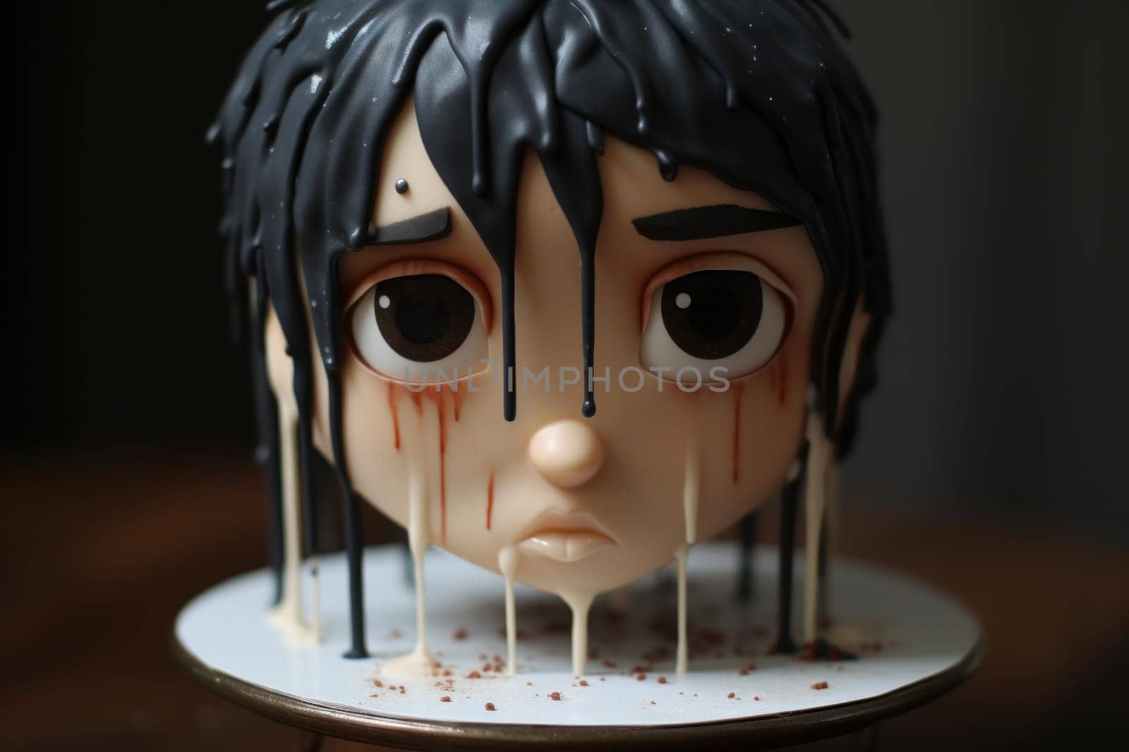 Sad boy cake. Lonely upset boy celebrating birthday. Generate ai