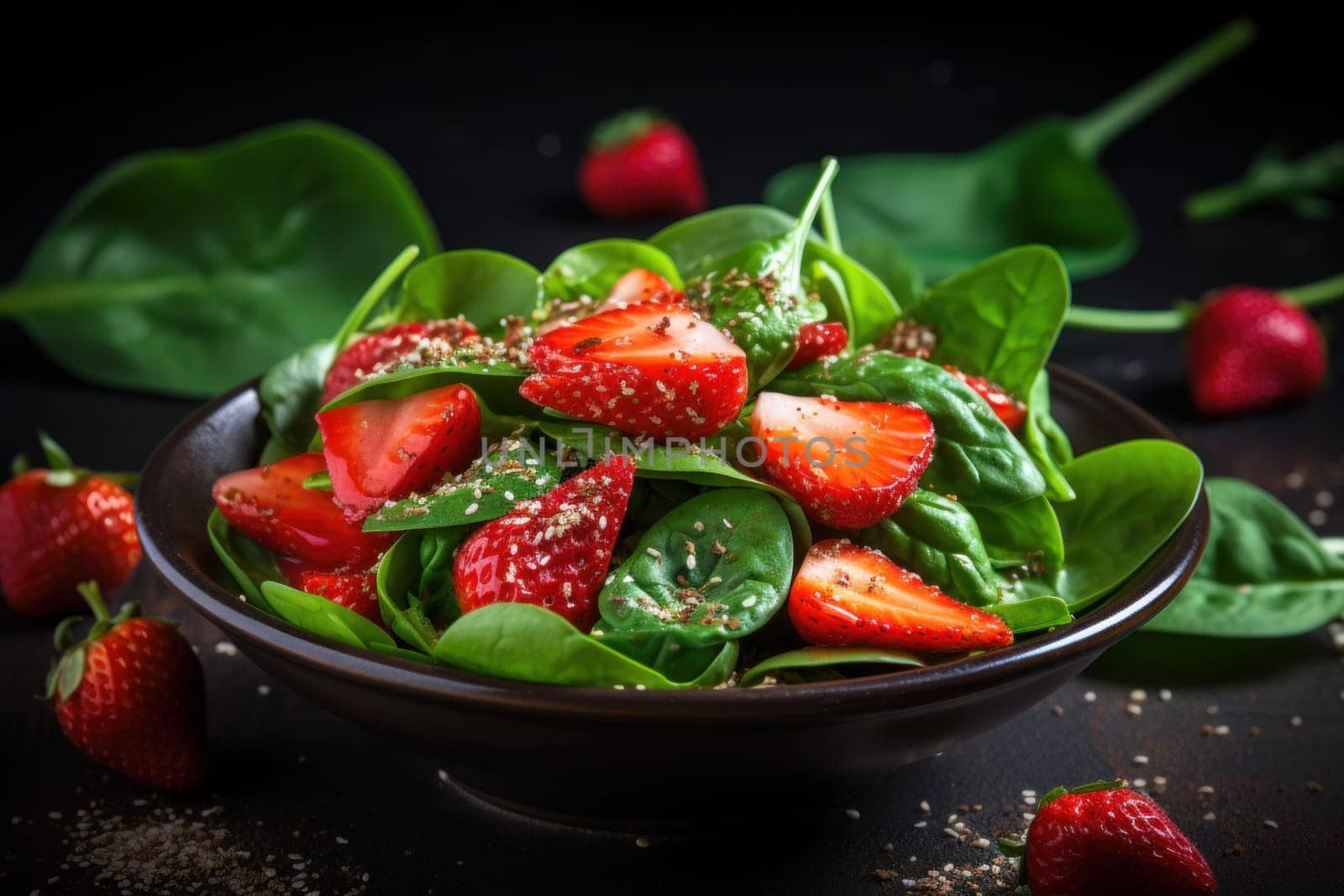 Salad strawberries spinach. Food fruit. Generate Ai