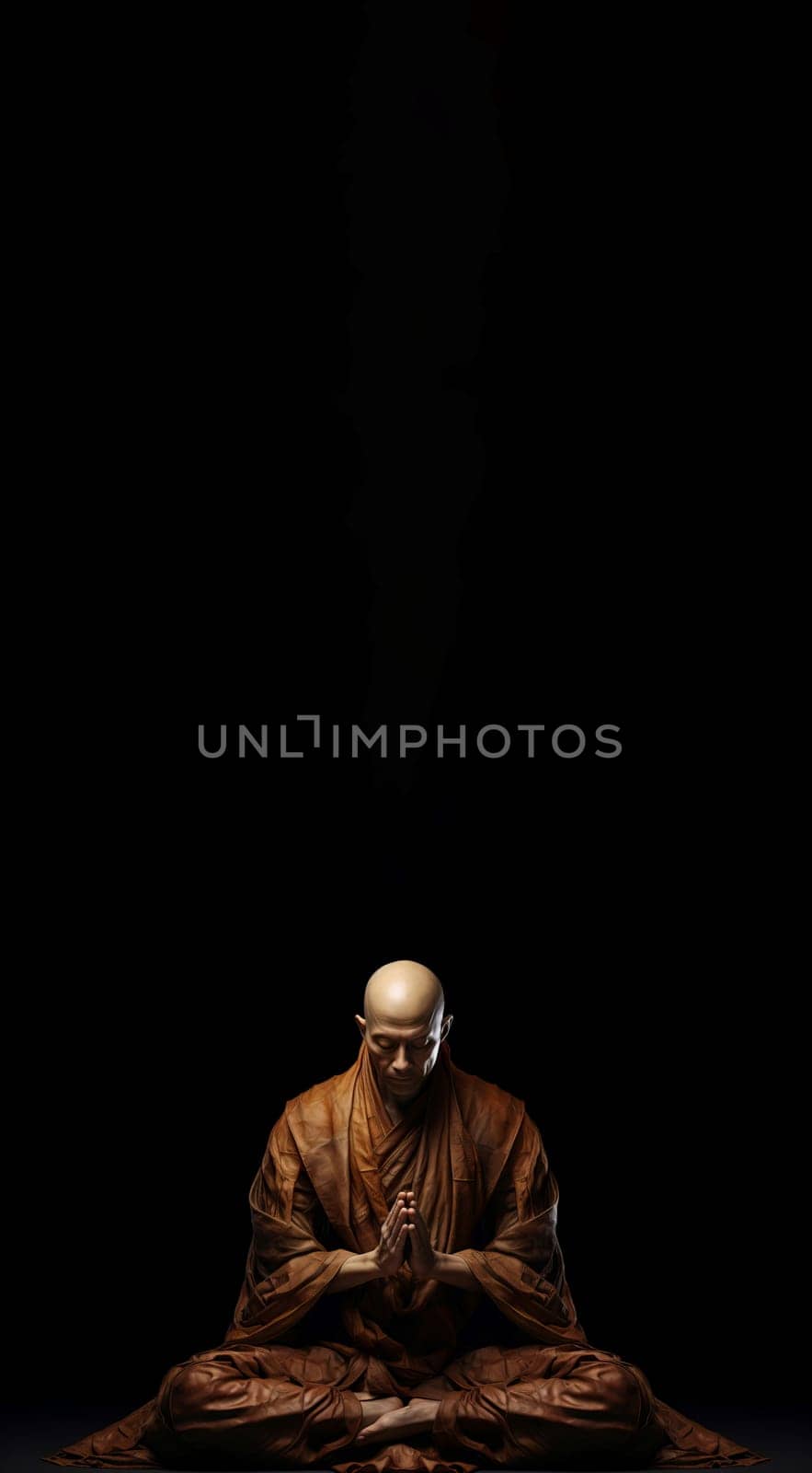 Sitting and meditating monk. Spirit religion. Fictional person. Generate Ai