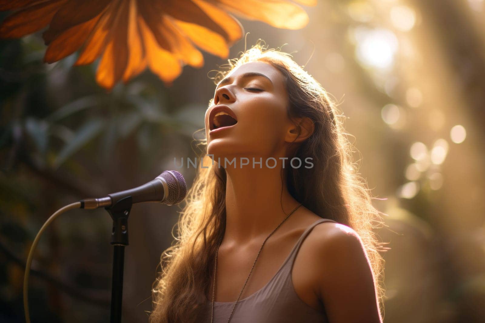 Singing woman energy. Girl happy. Generate Ai