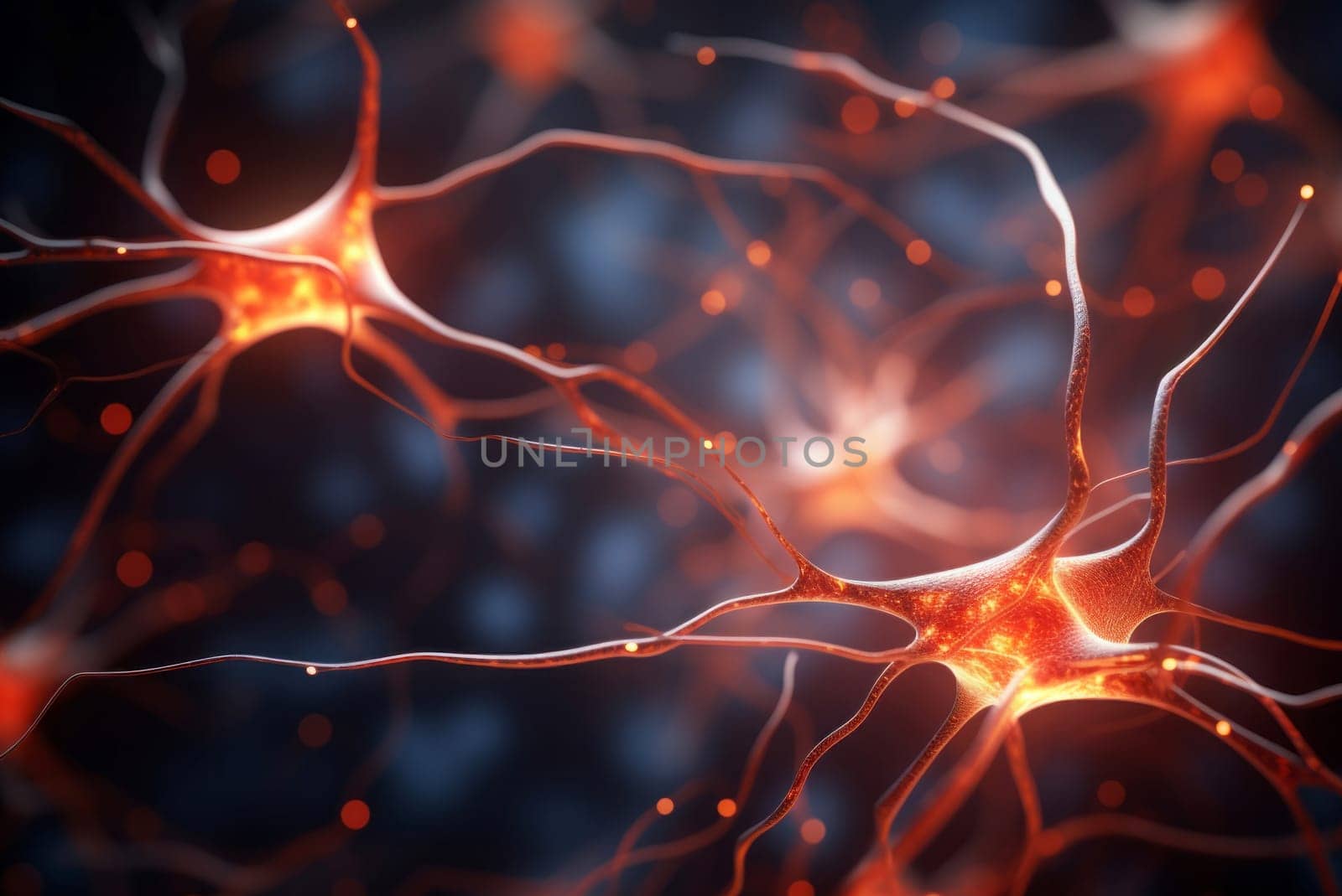 Single neuron synapses scheme board. Network system cell science mind. Generate Ai