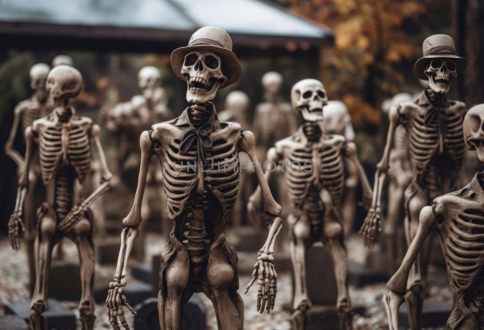Skeletons cemetery risen scary. Evil fear. Generate Ai
