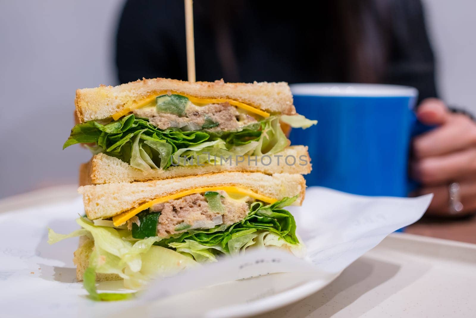 Sandwich with tuna mash in coffee shop