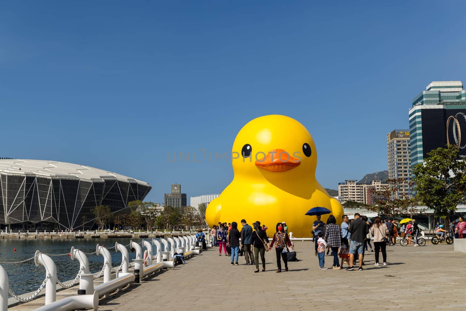 Taiwan, 02 February 2024: Yellow duck in kaohsiung bay in Taiwan