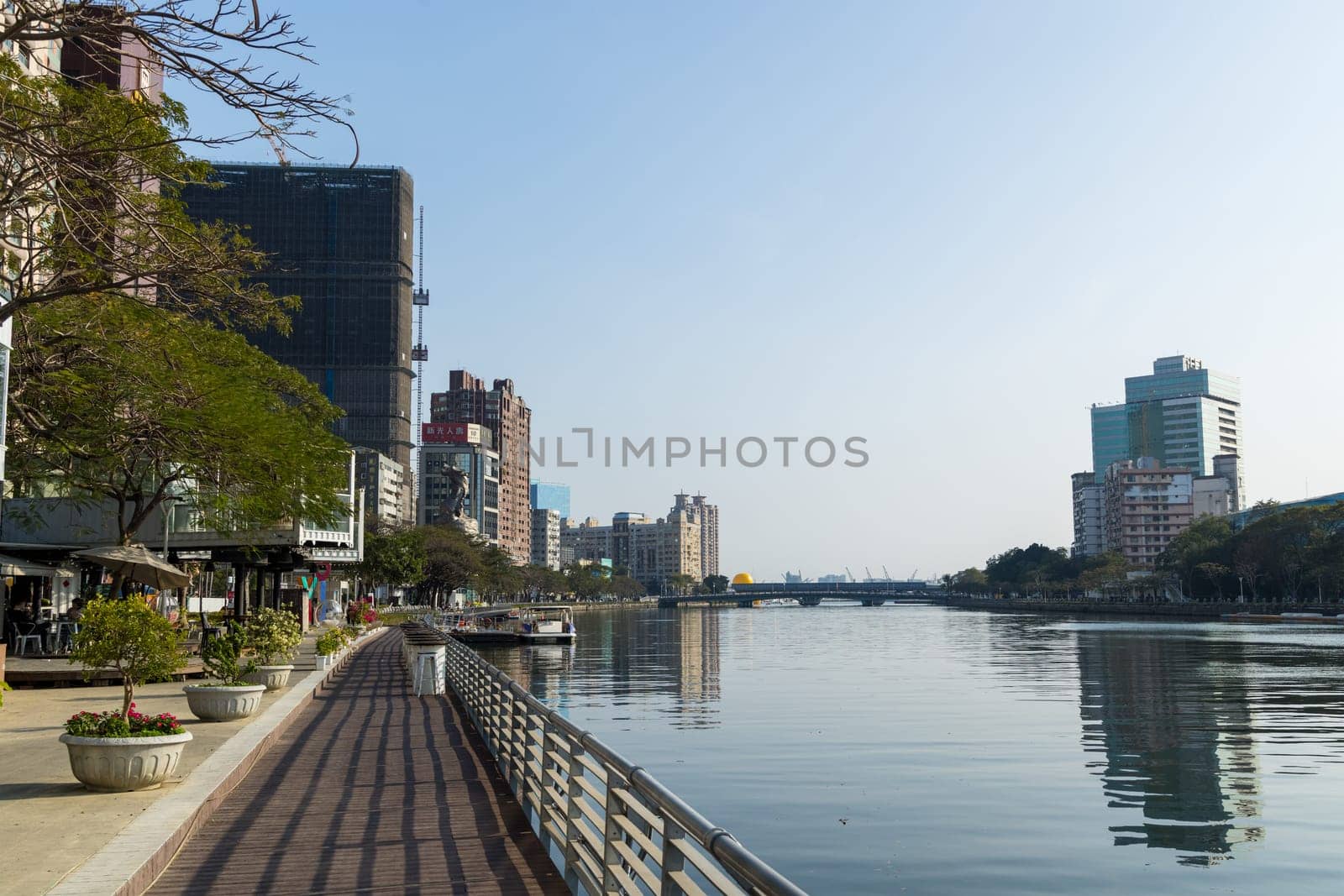 Kaohsiung 01 February 2024: Kaohsiung city downtown in riverside park