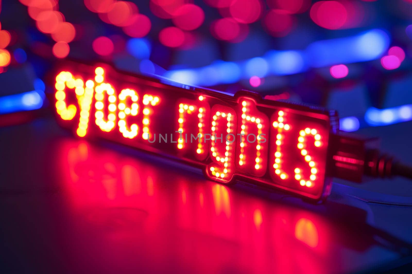 Words cyber rights for cyber law concept. Neural network generated image. Not based on any actual scene or pattern.