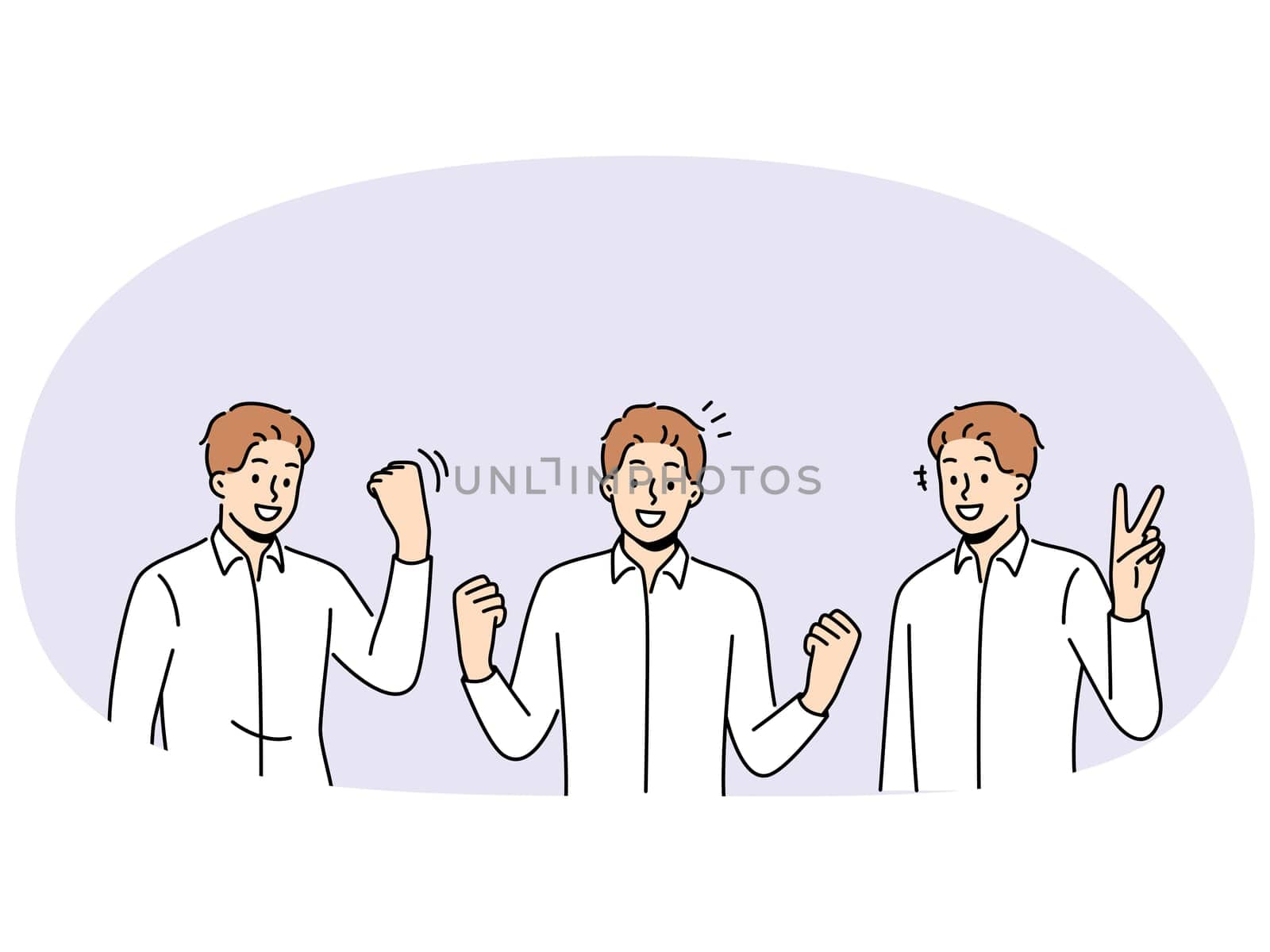 Smiling man make hand gestures celebrating success