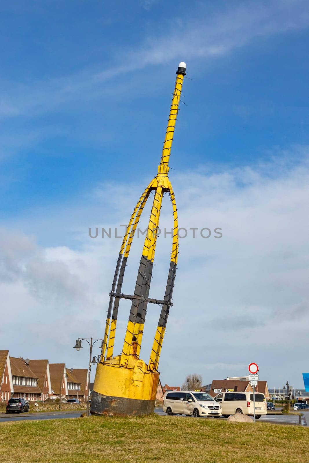 List, Germany - February 17, 2021:roundabout with maritime sculpture at the village of List at island Sylt in Germany.