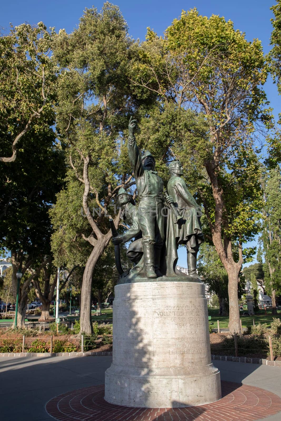 San Francisco, USA - May 18, 2022:  statue to honor the brave men at the fire department, erected in 1933 by Lillie Hitchcock.
