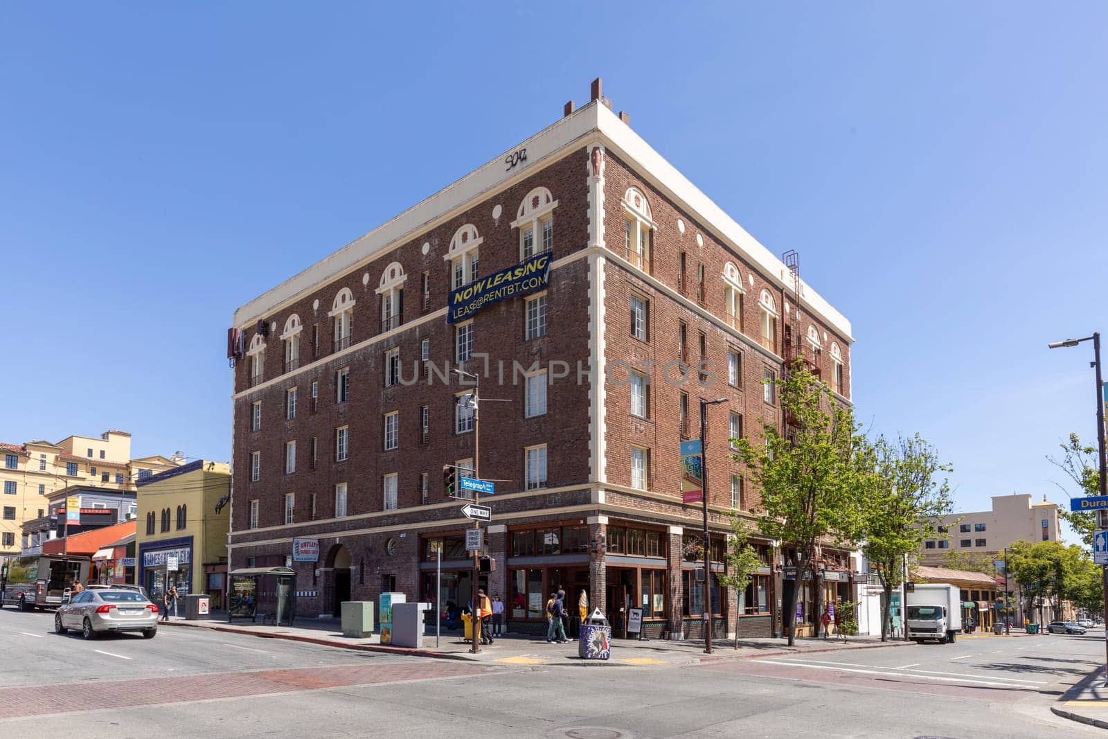 Oakland, USA - May 18, 2022: old victorian brick building  in the old town of Oakland.